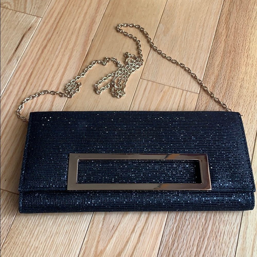 Call it Spring Black Shimmery Clutch with Strap